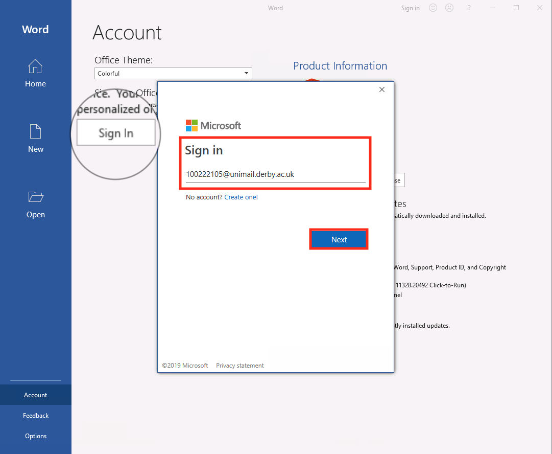 sign in to microsoft office account